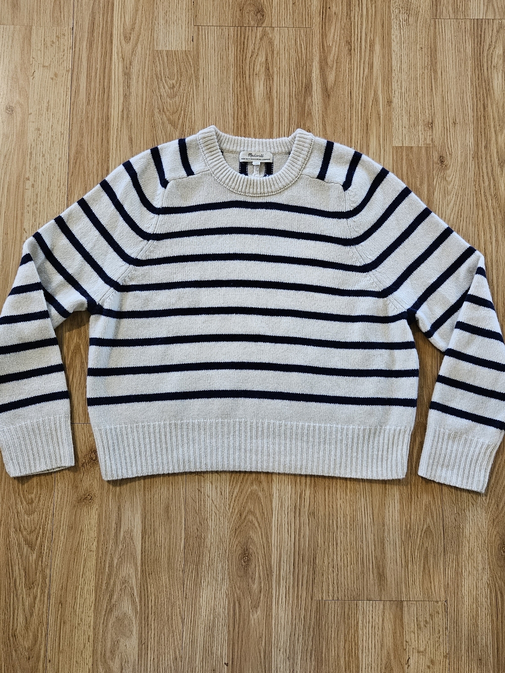 Madewell Cream & Navy Striped Crewneck Cashmere & Wool Blend Sweater Size XXS